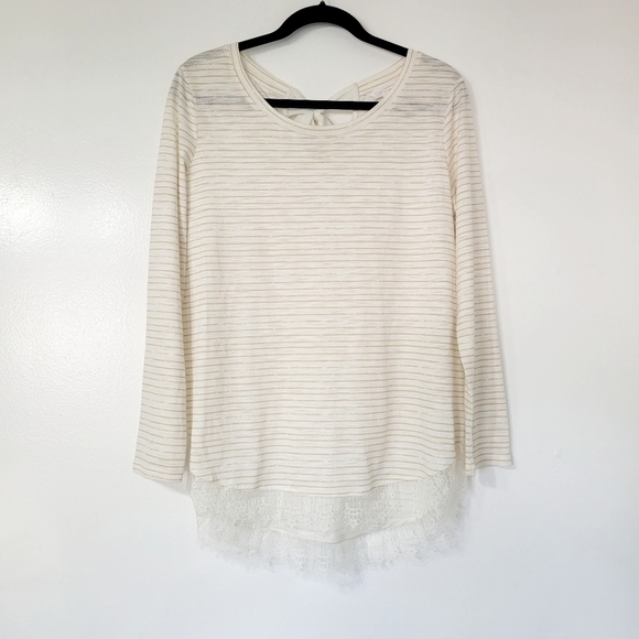 LC Lauren Conrad Cream & Tan Lace Hem Tunic Size Medium - Picture 2 of 10